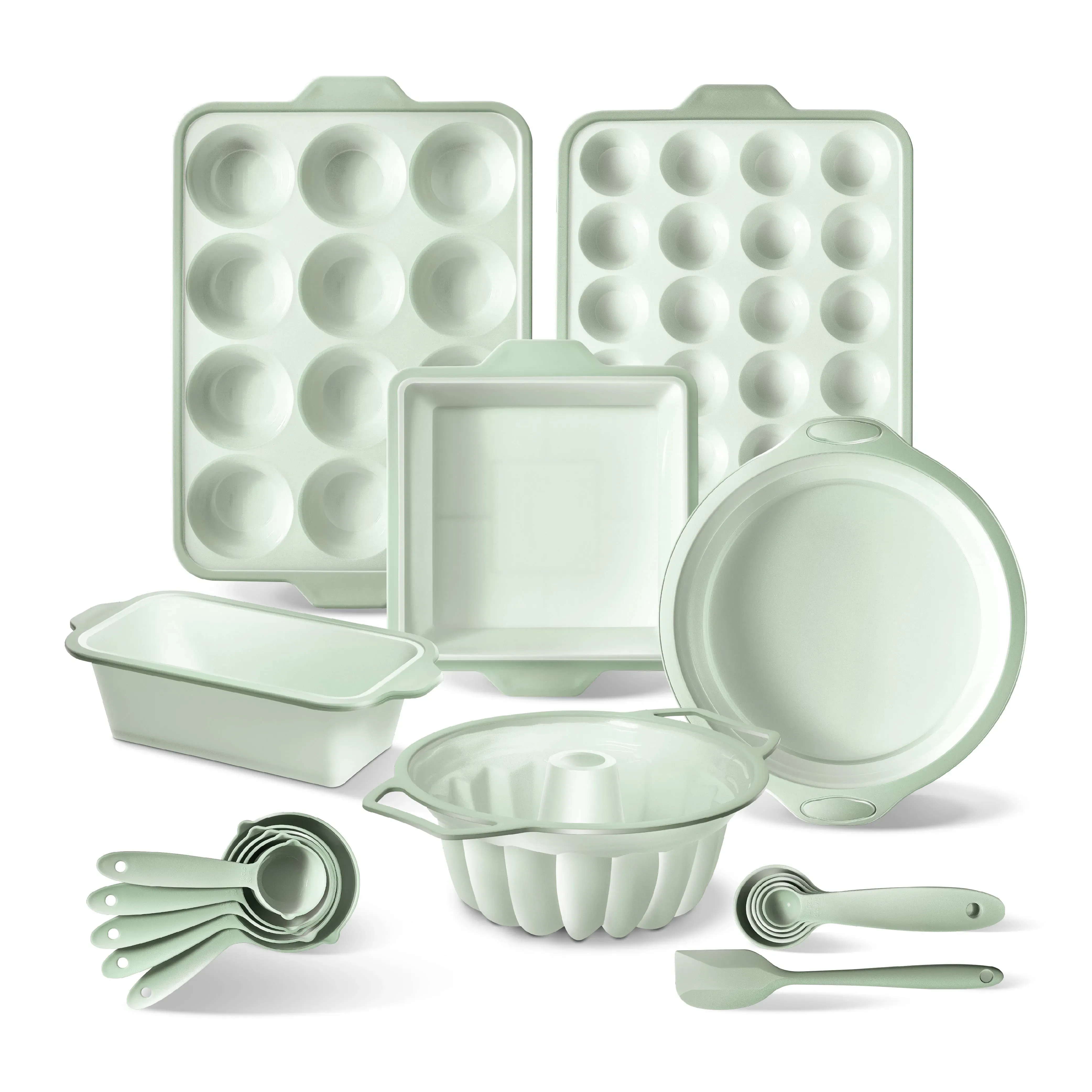 17-Piece Silicone Baking Pans Set with Metal Frame, Sage