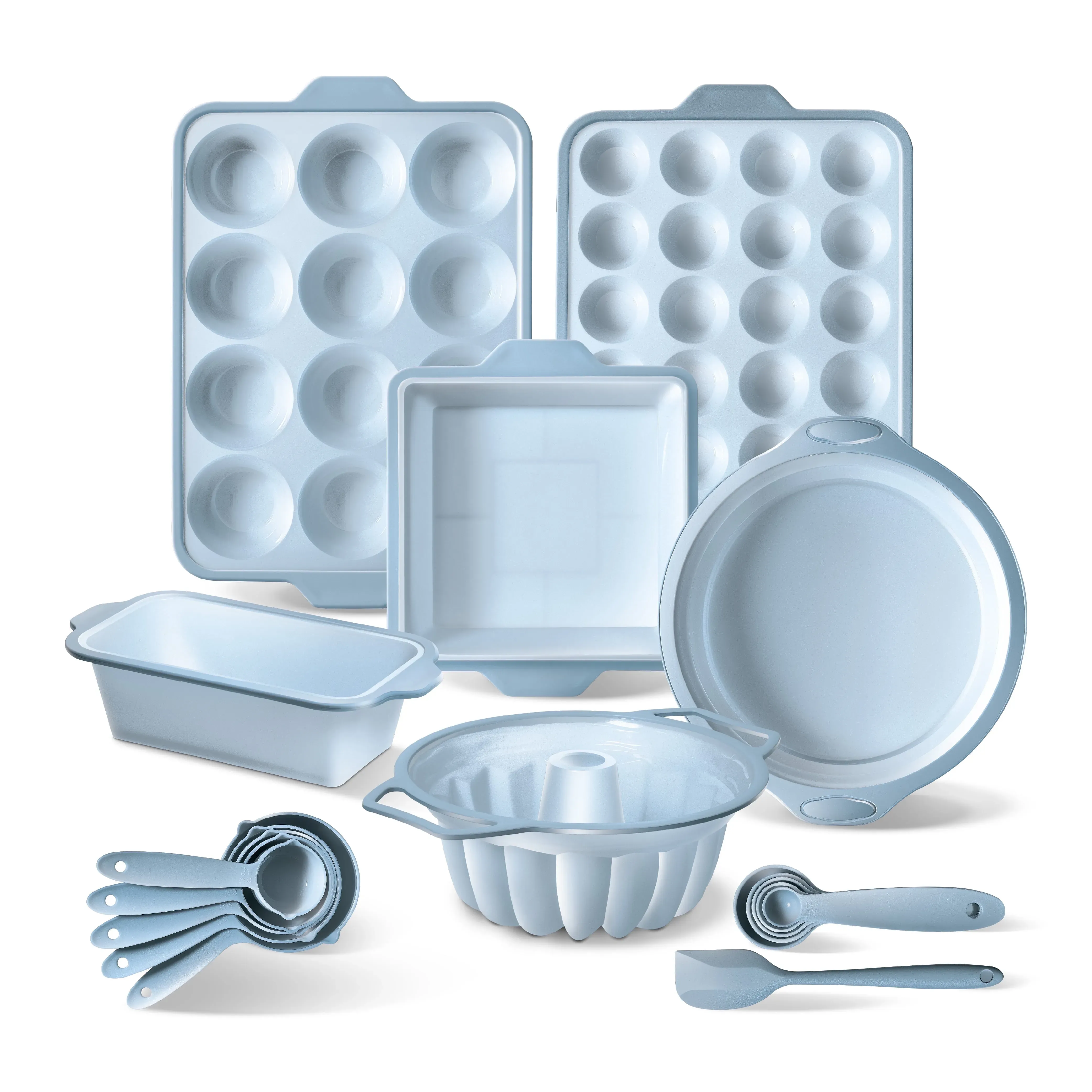17-Piece Silicone Baking Pans Set with Metal Frame, Blue